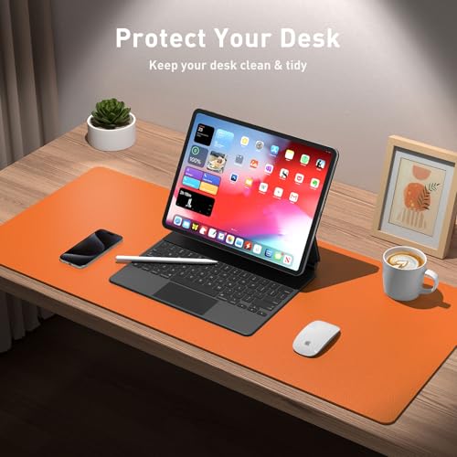 Aothia Leather Desk Pad Protector, Mouse Pad, Office Desk Mat, Non-Slip PU Leather Desk Blotter, Laptop Desk Pad, Waterproof Desk Writing Pad for Office and Home (23.6" x 13.7", Hermes Orange) - Image 3