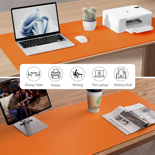 Aothia Leather Desk Pad Protector, Mouse Pad, Office Desk Mat, Non-Slip PU Leather Desk Blotter, Laptop Desk Pad, Waterproof Desk Writing Pad for Office and Home (23.6" x 13.7", Hermes Orange) - Image 5
