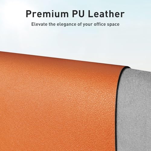 Aothia Leather Desk Pad Protector, Mouse Pad, Office Desk Mat, Non-Slip PU Leather Desk Blotter, Laptop Desk Pad, Waterproof Desk Writing Pad for Office and Home (23.6" x 13.7", Hermes Orange) - Image 2