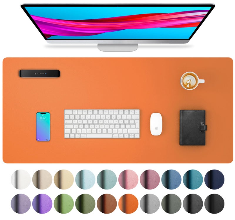 Aothia Leather Desk Pad Protector, Mouse Pad, Office Desk Mat, Non-Slip PU Leather Desk Blotter, Laptop Desk Pad, Waterproof Desk Writing Pad for Office and Home (23.6" x 13.7", Hermes Orange) - Image 1