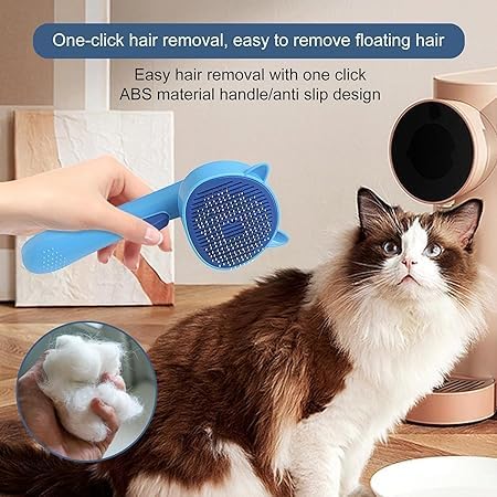 SHOPECOM Cat Grooming Brush Pets Slicker Brush Pet Massage Self Cleaning Slicker Brush, Pet Grooming Shedding Brush for Dogs and Cats Cat Pattern Pet Fur Remover multicolour(1pc) - Image 4