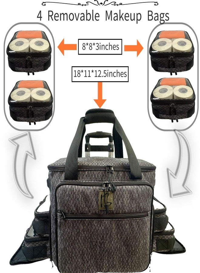 BatlFrist BaltFrist Rolling Makeup Bag with 4 Removable Bags，Trolley Cosmetic Bag with 5pcs 360°Rotating Wheels,Makeup Artist Travel Bag with Brushes Storage Section，Black Diamond Grid - Image 2