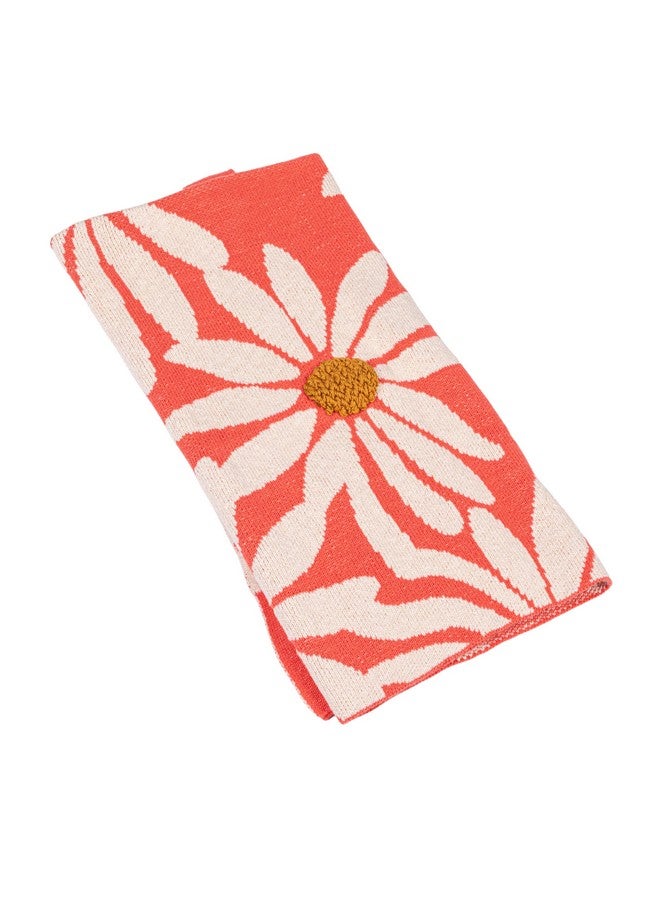 Creative Co-Op Beautiful Cotton Knit Baby Blanket with Flower Prints, Multicolor - Image 1