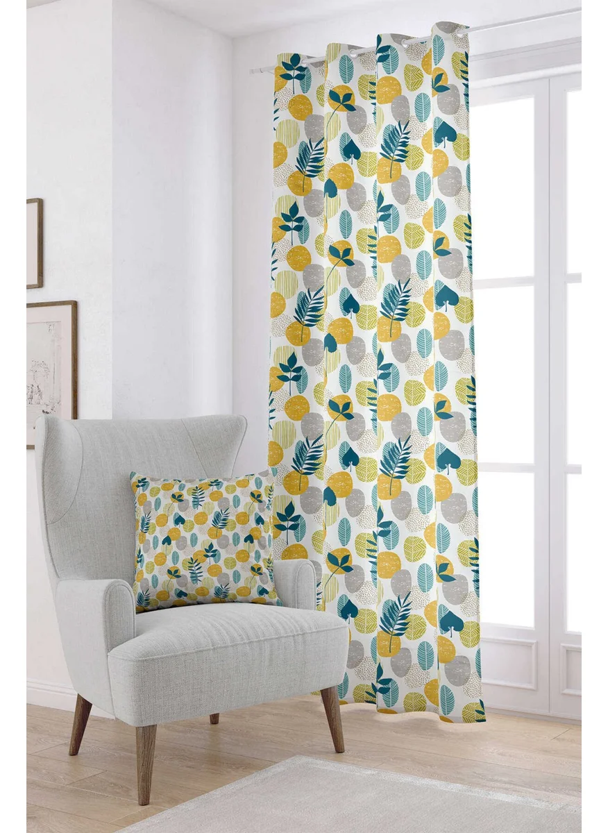 Cango Home Green Yellow Decorative Leaf Patterned Digital Printed Curtain CGH1197-PR