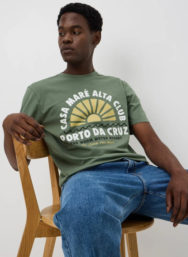 Khaki Sunset Printed T-Shirt