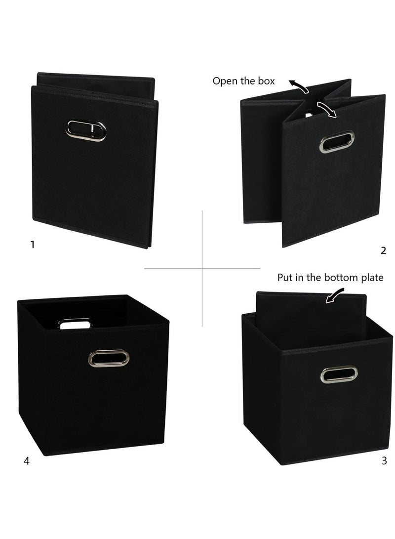 أنمي صناديق تخزين قابلة للطي من 6 عبوات - منظم حجيرة قماش قابل للطي مع مقابض / للخزانة-لعبة-رف-تنظيم منزلي / أساسيات منزلية سوداء - Image 5