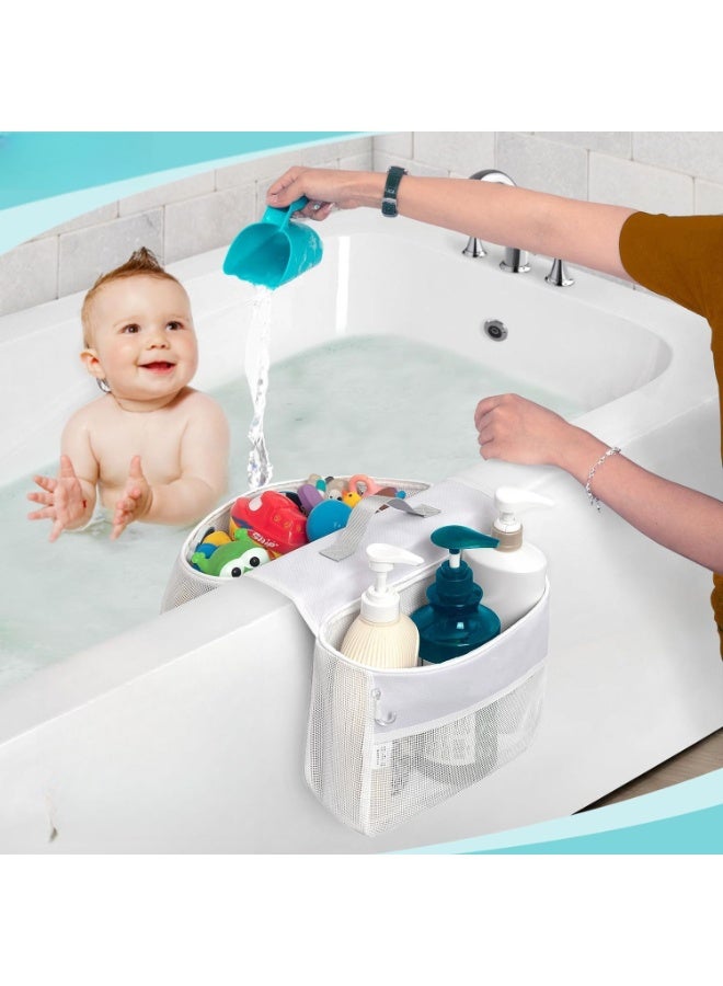 Baby Bath Toy Organizer, Saddle Shape 2 Compartments Bathtub Toy Storage Holder with Wide Opening Mesh Design, Quick Dry Shower Toy Basket for Kids, Easy Access Tub Edge Storage Rack, Practical Baby Bath Accessories Gift - Image 1