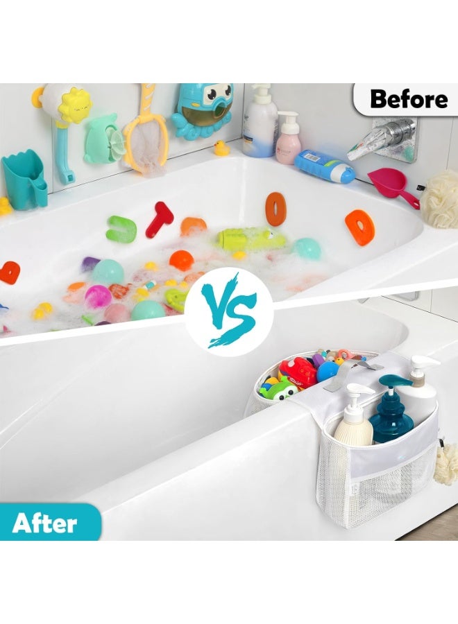 Baby Bath Toy Organizer, Saddle Shape 2 Compartments Bathtub Toy Storage Holder with Wide Opening Mesh Design, Quick Dry Shower Toy Basket for Kids, Easy Access Tub Edge Storage Rack, Practical Baby Bath Accessories Gift - Image 2