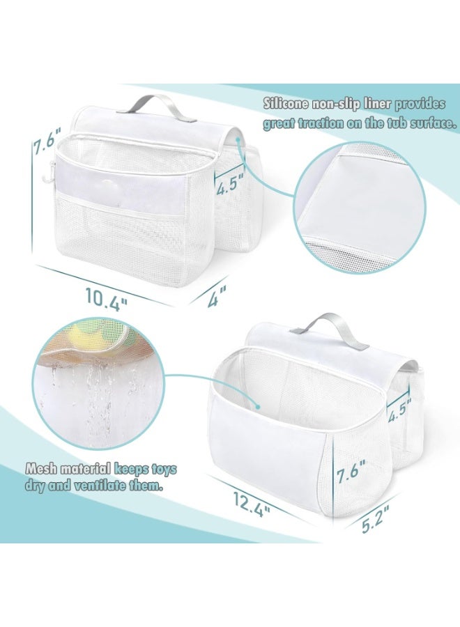 Baby Bath Toy Organizer, Saddle Shape 2 Compartments Bathtub Toy Storage Holder with Wide Opening Mesh Design, Quick Dry Shower Toy Basket for Kids, Easy Access Tub Edge Storage Rack, Practical Baby Bath Accessories Gift - Image 3