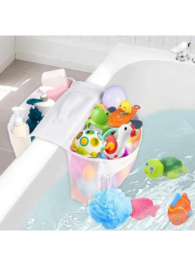 Baby Bath Toy Organizer, Saddle Shape 2 Compartments Bathtub Toy Storage Holder with Wide Opening Mesh Design, Quick Dry Shower Toy Basket for Kids, Easy Access Tub Edge Storage Rack, Practical Baby Bath Accessories Gift - Image 5