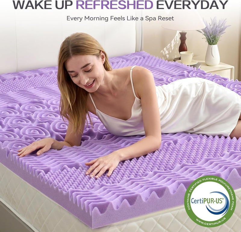 SINWEEK 2 Inch 7-Zone Memory Foam Mattress Topper Twin Size, Soft Mattress Pad for Back Pain Relief, Egg Crate Bed Topper, CertiPUR-US Certified, Violet - Image 4