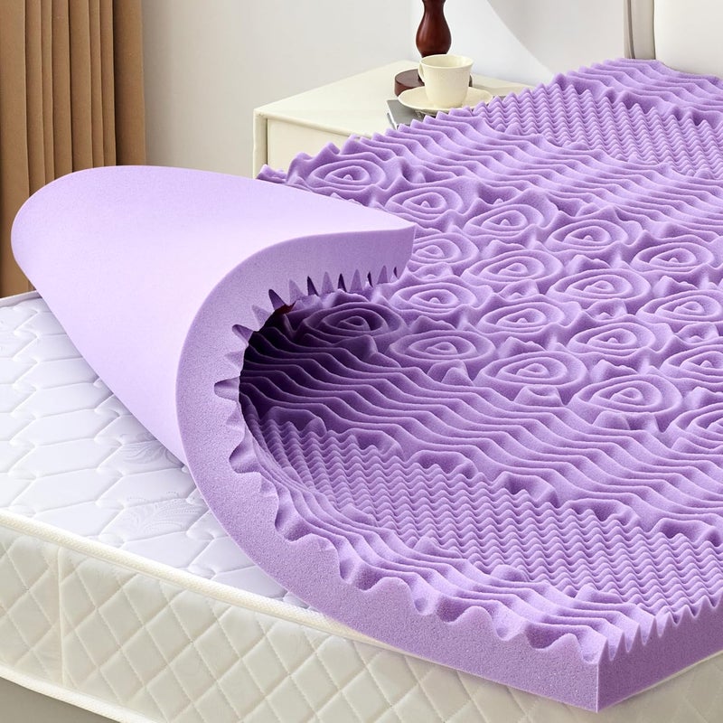 SINWEEK 2 Inch 7-Zone Memory Foam Mattress Topper Twin Size, Soft Mattress Pad for Back Pain Relief, Egg Crate Bed Topper, CertiPUR-US Certified, Violet - Image 1