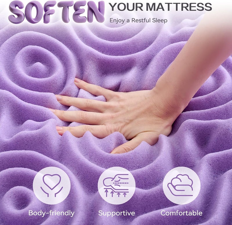 SINWEEK 2 Inch 7-Zone Memory Foam Mattress Topper Twin Size, Soft Mattress Pad for Back Pain Relief, Egg Crate Bed Topper, CertiPUR-US Certified, Violet - Image 5