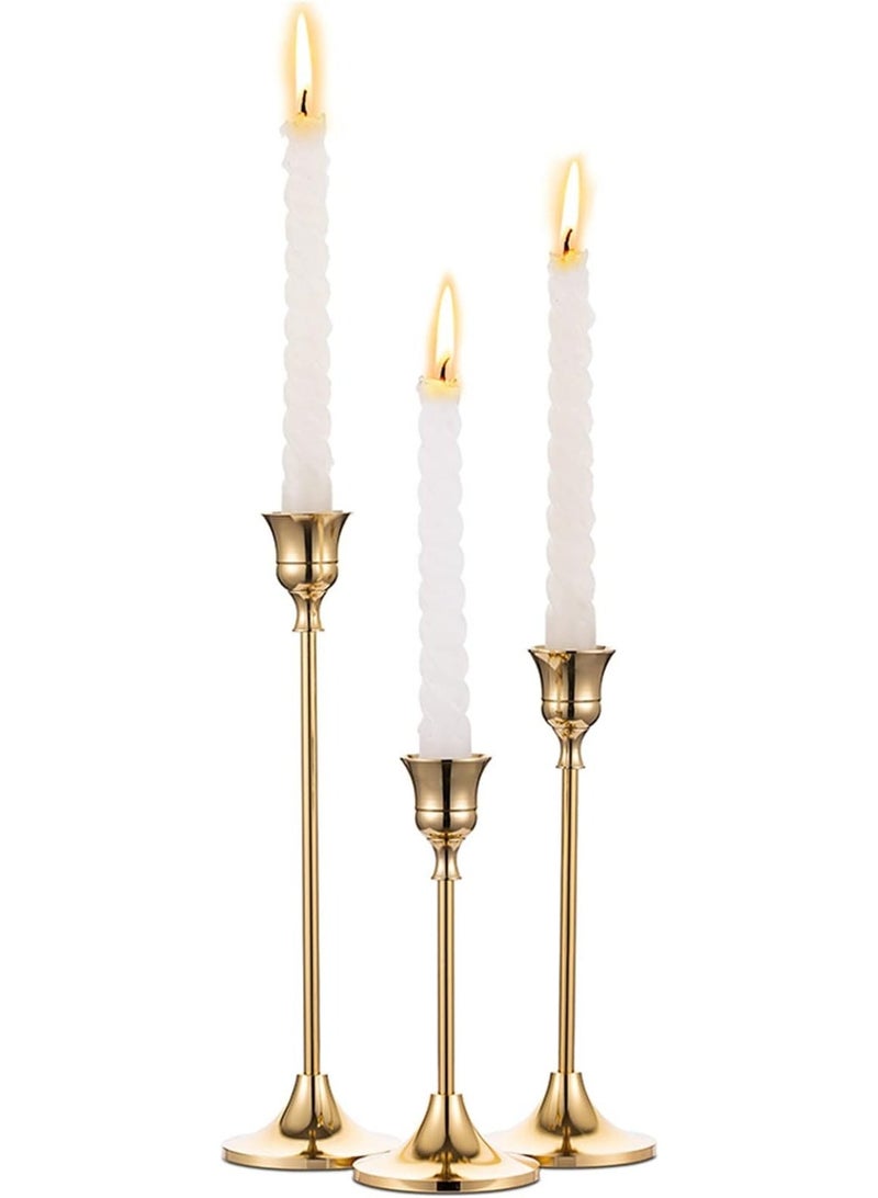 Candlestick Holders Taper Candle Holders, Set of 3 Candle Stick Holders Set, Brass Gold Candlestick Holder Set, Vintage Modern Decorative Centerpiece for Table Mantel Wedding Housewarming Gift - Image 1