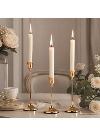 Candlestick Holders Taper Candle Holders, Set of 3, Brass Gold Vintage Modern Decorative Centerpiece for Table Mantel Wedding - view 2