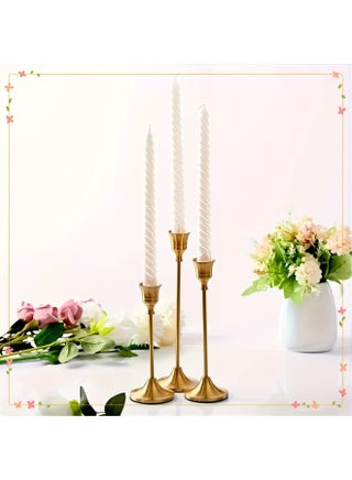 Candlestick Holders Taper Candle Holders, Set of 3, Brass Gold Vintage Modern Decorative Centerpiece for Table Mantel Wedding - view 3