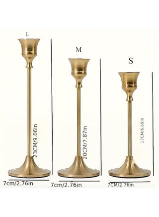 Candlestick Holders Taper Candle Holders, Set of 3, Brass Gold Vintage Modern Decorative Centerpiece for Table Mantel Wedding - view 5