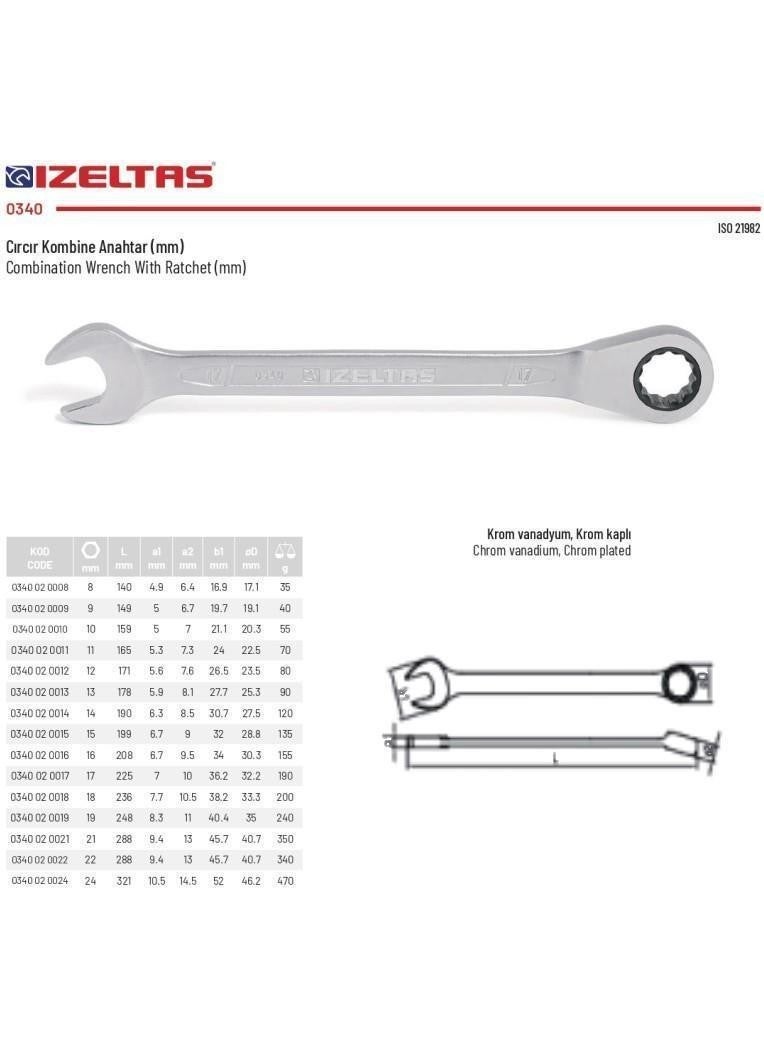 İzeltaş 12 mm Combination Ratchet Wrench 0340 02 0012  - Image 2