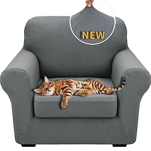 XINEAGE 2025 New 2 Pieces Chair Covers with Arms Super Stretch Chair Slipcover for Living Room Pet Dog Universal Slip Cover Anti Slip Armchair Furniture Protector (Light Gray), 31"-46"(1 Cushion) - Image 1