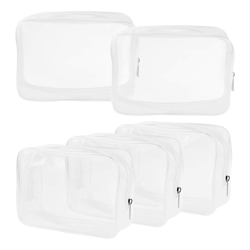 5 Packs Clear Cosmetics Bag TSA Approved Wobe PVC Zippered Toiletry Carry Pouch Portable Makeup Bag for Vacation Travel Bathroom and Organizing Waterproof Makeup Vinyl Case Large White