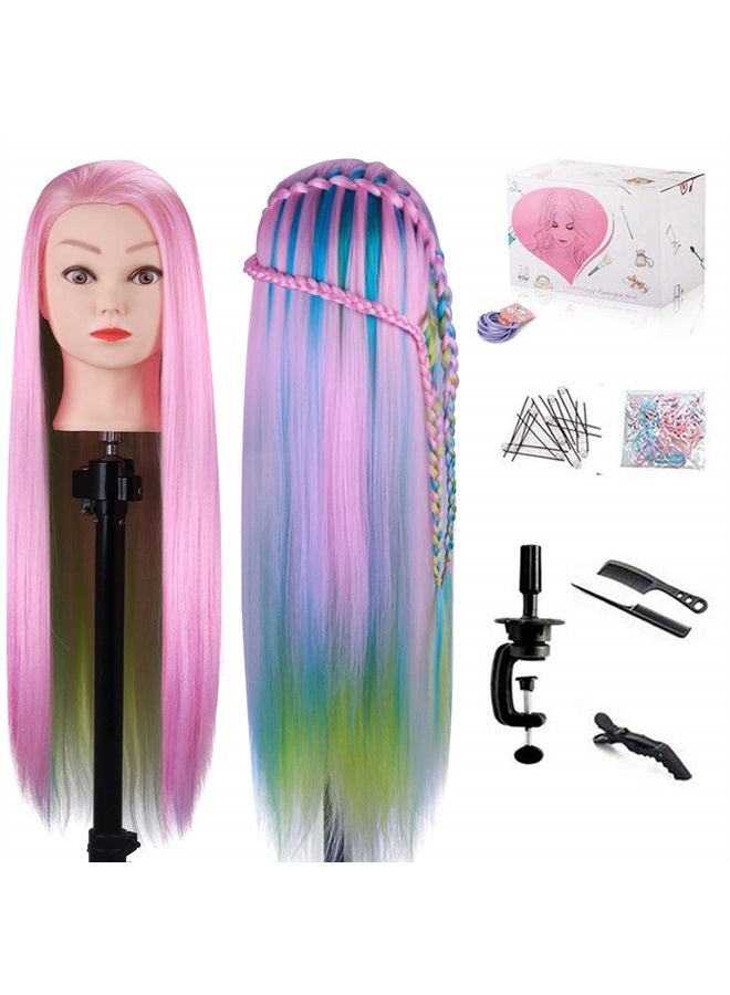 MYSWEETY 29 Inch Colorful Hair Mannequin Head Hairdressing Practice Training Doll Heads Cosmetology Hair Styling Mannequins Heads with Clamp + Practice Tools(PINK) - Image 1