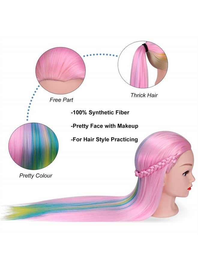 MYSWEETY 29 Inch Colorful Hair Mannequin Head Hairdressing Practice Training Doll Heads Cosmetology Hair Styling Mannequins Heads with Clamp + Practice Tools(PINK) - Image 2