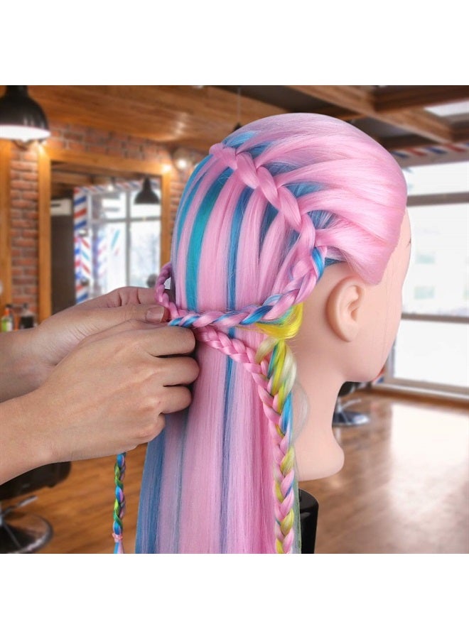 MYSWEETY 29 Inch Colorful Hair Mannequin Head Hairdressing Practice Training Doll Heads Cosmetology Hair Styling Mannequins Heads with Clamp + Practice Tools(PINK) - Image 4