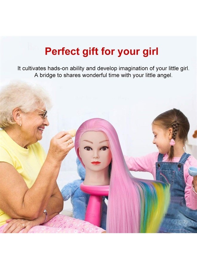 MYSWEETY 29 Inch Colorful Hair Mannequin Head Hairdressing Practice Training Doll Heads Cosmetology Hair Styling Mannequins Heads with Clamp + Practice Tools(PINK) - Image 3