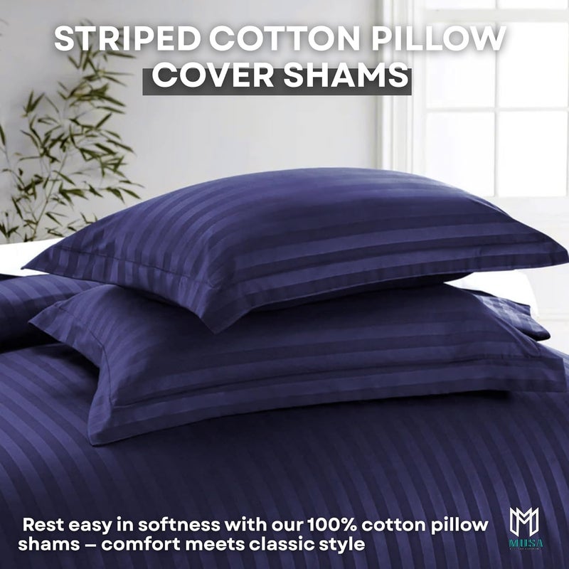 MUSA MUSA® Striped Cotton Pillow Covers – Soft, Breathable & Hotel-Inspired Pillow Covers with Envelope Closure | Elegant 5cm Oxford Frame Design for Bedroom & Home Décor (2, Navy, 50 x 70cm) - Image 3