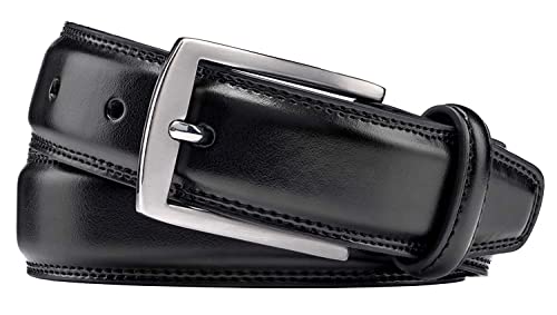 KM Legend Mens Genuine Leather Dress - Classic & Fashion For Work Business And Casual Belt, Essential Black, 34 US - Image 2