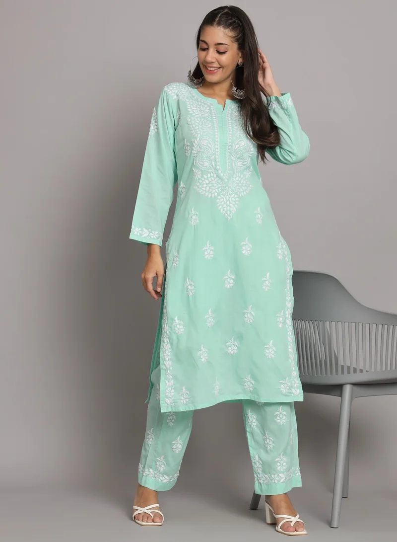 Alaya Women Hand Embroidered Chikankari Cotton Kurta Set-AL3674KS