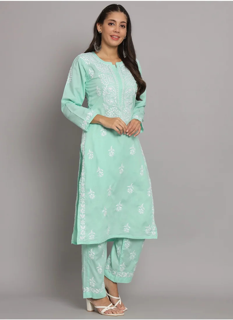 Alaya Women Hand Embroidered Chikankari Cotton Kurta Set-AL3674KS