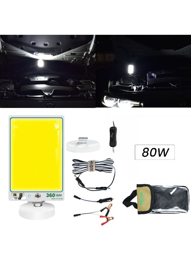 360 ديجري لايت مصباح عمل LED COB بقوة 80 وات مع قاعدة مغناطيسية قوية، لوحة إضاءة 360 درجة، مصباح طوارئ يعمل ببطارية السيارة 12 فولت، مقاوم للماء IP67، مصباح إصلاح محمول للتخييم، المرآب، العمل في الهواء الطلق، الصيد، الإصلاح الليلي، الاستخدام المنزلي - Image 5