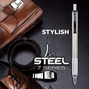 Zebra Pen Zebra F-701 Metal Pen - Ballpoint Fine Point Stainless Steel - 0.8mm - Black Ink - Retractable Zebra Pens with 2 Black Ink Refills - Image 4