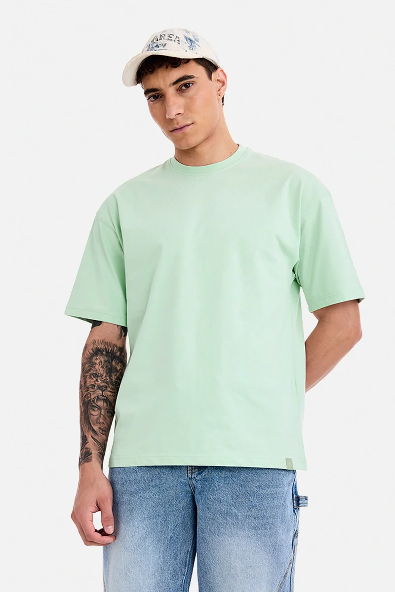 سنيتش Mint Solid Half Sleeve Oversized T-Shirt