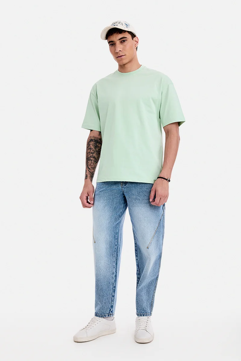 سنيتش Mint Solid Half Sleeve Oversized T-Shirt