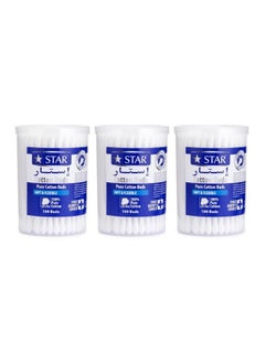 Star Cotton Swabs 300 Pieces - Soft & Flexible Ear Buds - 100% Pure Cotton Double-Ended Cotton Buds - Premium Quality Disposable Swabs - For Babies, Personal Care & Cleaning - Assorted Colors (100x3)  - Image 1