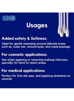 Star Cotton Swabs 300 Pieces - Soft & Flexible Ear Buds - 100% Pure Cotton Double-Ended Cotton Buds - Premium Quality Disposable Swabs - For Babies, Personal Care & Cleaning - Assorted Colors (100x3)  - Image 3