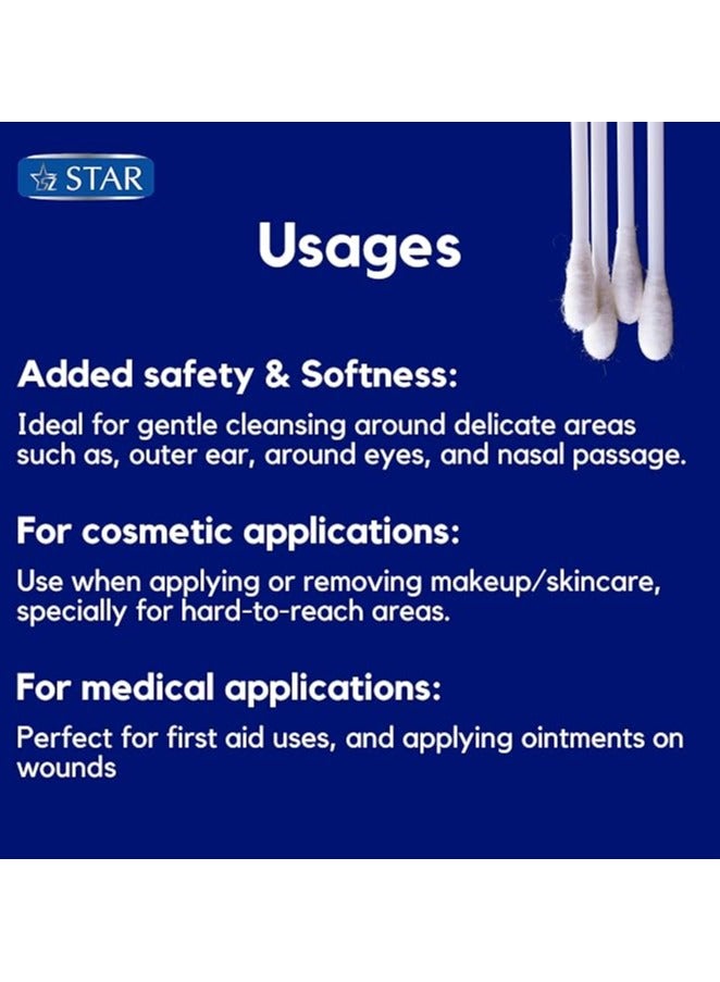 ستار أعواد قطنية 300 قطعة - أعواد تنظيف الأذن ناعمة ومرنة - 100٪ قطن نقي بطرفين - مسحات قطنية عالية الجودة للاستعمال مرة واحدة - مثالية للأطفال، العناية الشخصية والتنظيف - ألوا ن متنوع  (100x3) - Image 3