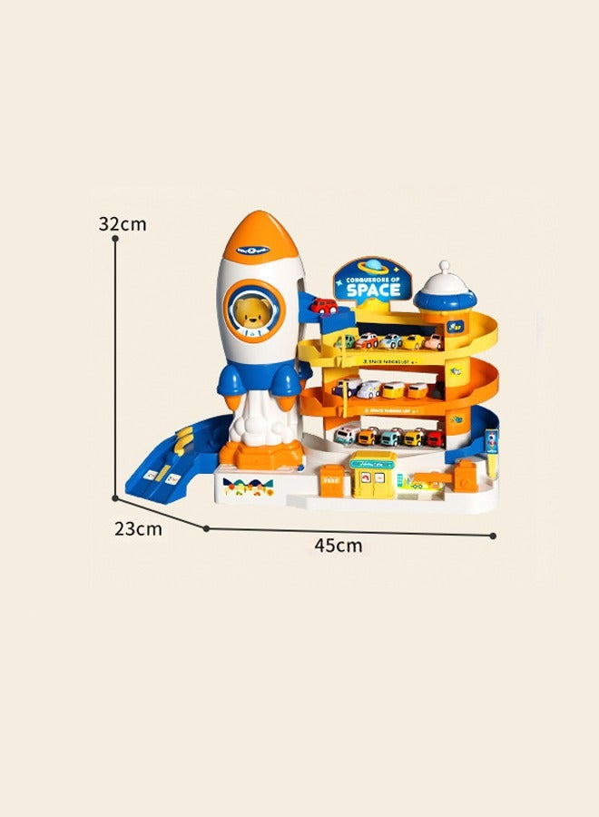 Space parking toys Rail parking toys Space Adventure Toys Boy rail car toy 4-storey car park Educational toys  - Image 2