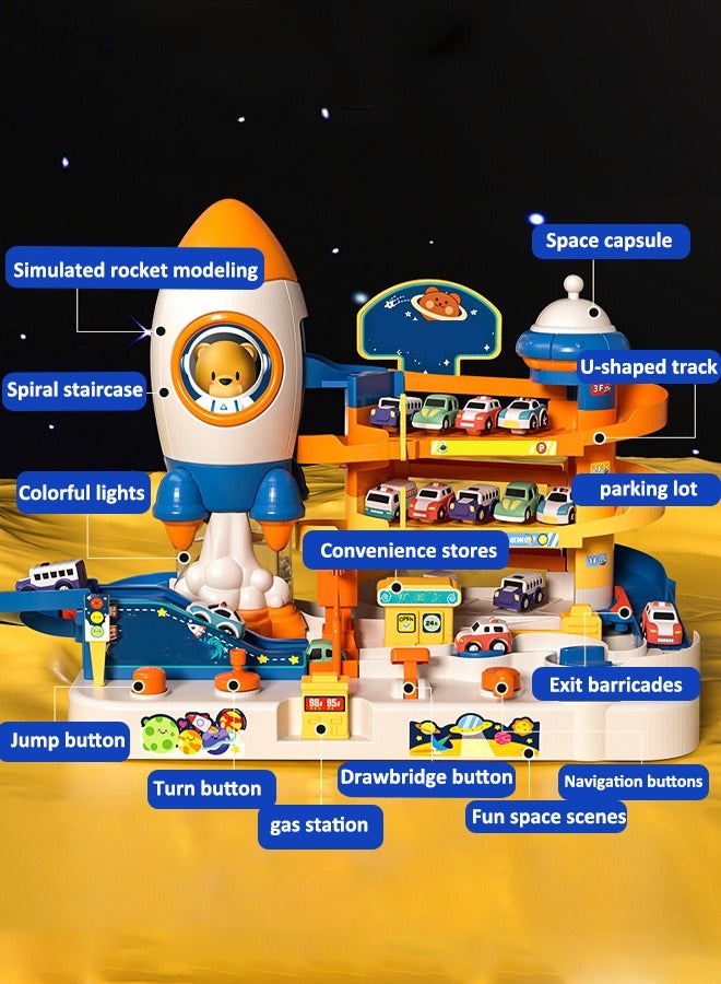 Space parking toys Rail parking toys Space Adventure Toys Boy rail car toy 4-storey car park Educational toys  - Image 3