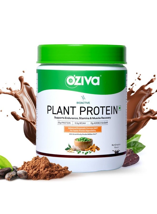 OZiva Bioactive Plant Protein (Chocolate) | 25g Protein,5.5 BCAA| Pea Isolate| Plant based Protein Powder for Women & Men | Essential Amino Acids| Protein supplement, Clean, Sugar free, 500g - Image 1