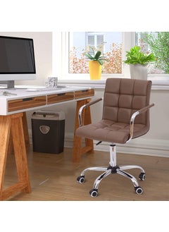 Finch Fox PU Leather Height Adjustable Swivel Office Computer Barstool Armrest Desk Office Chair 360 Degree Rotate with Chrome Coated Metal Base and Castor Wheels Brown Color