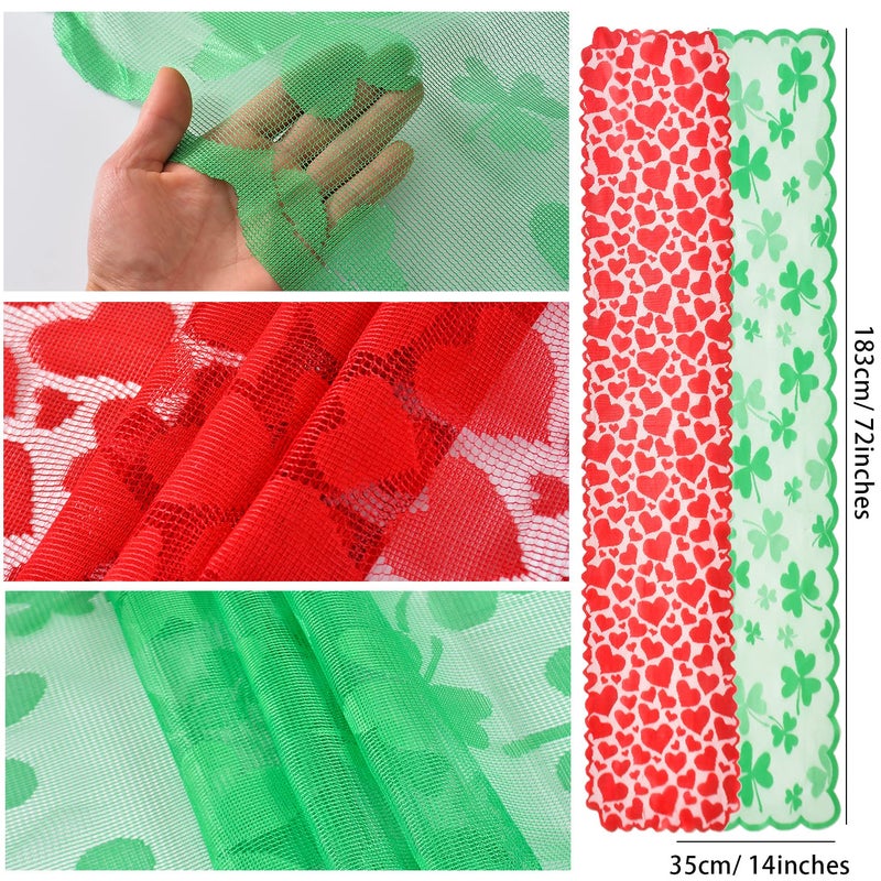 MixTeach 2Pcs Heart Shamrock Lace Table Runner Red Heart Table Decoration Runner St. Patrick's Day Clover Tablecloth Embroidered Table Cover for Wedding St. Patrickâ€™s Day Party Decor - Image 2