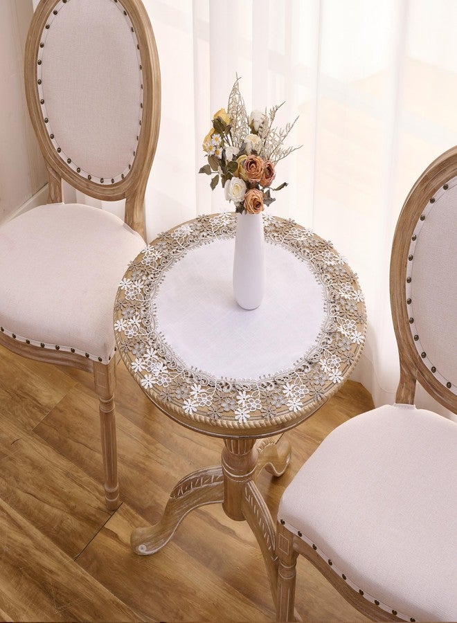 Winotic Natural Neutral Earth Tones Floral Lace White 23” Round placemats Doily Table Topper Dresser Scarf Place Mats (Set of 1, 23” Round) - Image 5