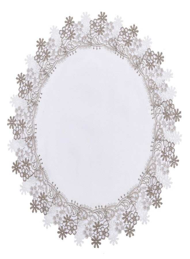 Winotic Natural Neutral Earth Tones Floral Lace White 23” Round placemats Doily Table Topper Dresser Scarf Place Mats (Set of 1, 23” Round) - Image 1