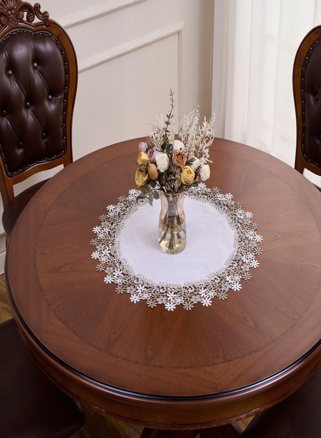 Winotic Natural Neutral Earth Tones Floral Lace White 23” Round placemats Doily Table Topper Dresser Scarf Place Mats (Set of 1, 23” Round) - Image 4