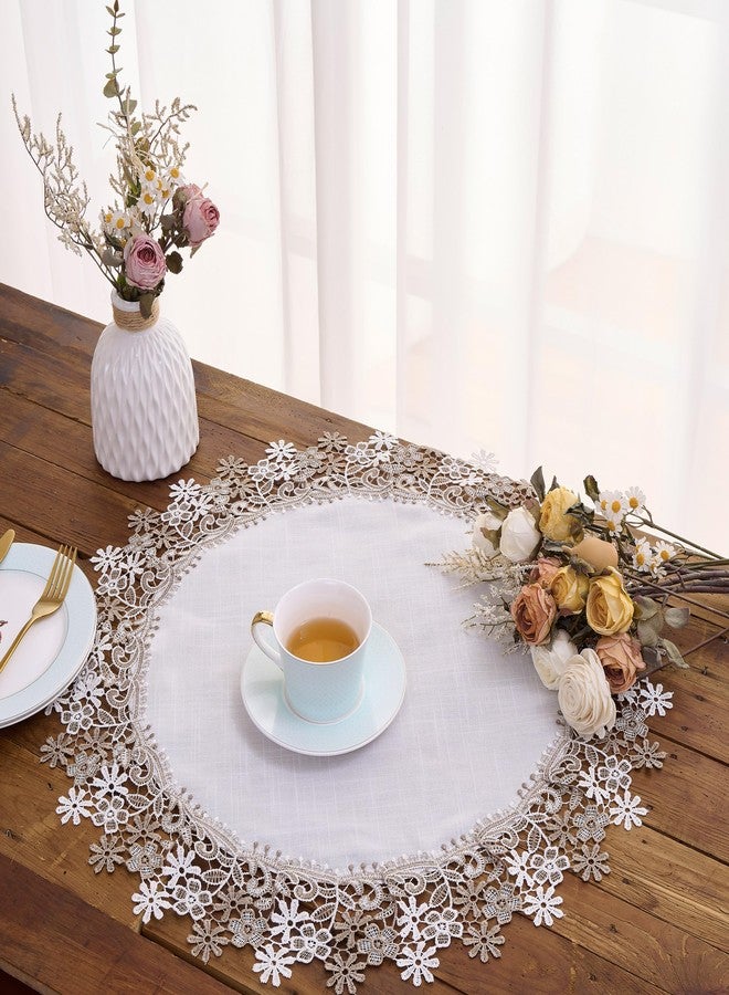 Winotic Natural Neutral Earth Tones Floral Lace White 23” Round placemats Doily Table Topper Dresser Scarf Place Mats (Set of 1, 23” Round) - Image 3