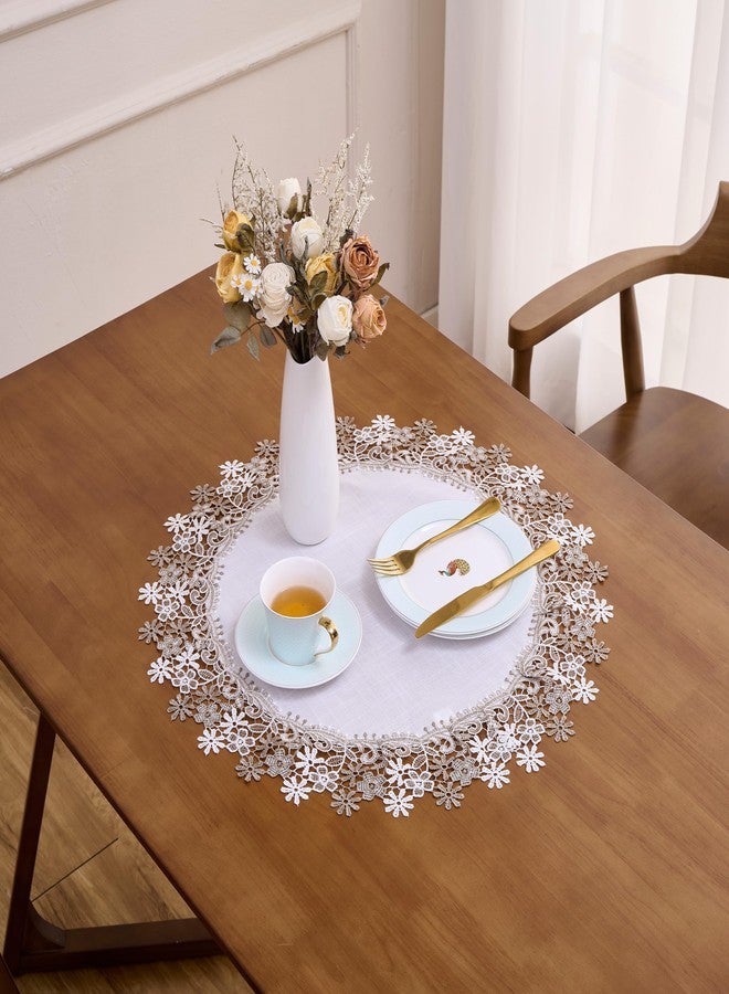Winotic Natural Neutral Earth Tones Floral Lace White 23” Round placemats Doily Table Topper Dresser Scarf Place Mats (Set of 1, 23” Round) - Image 2