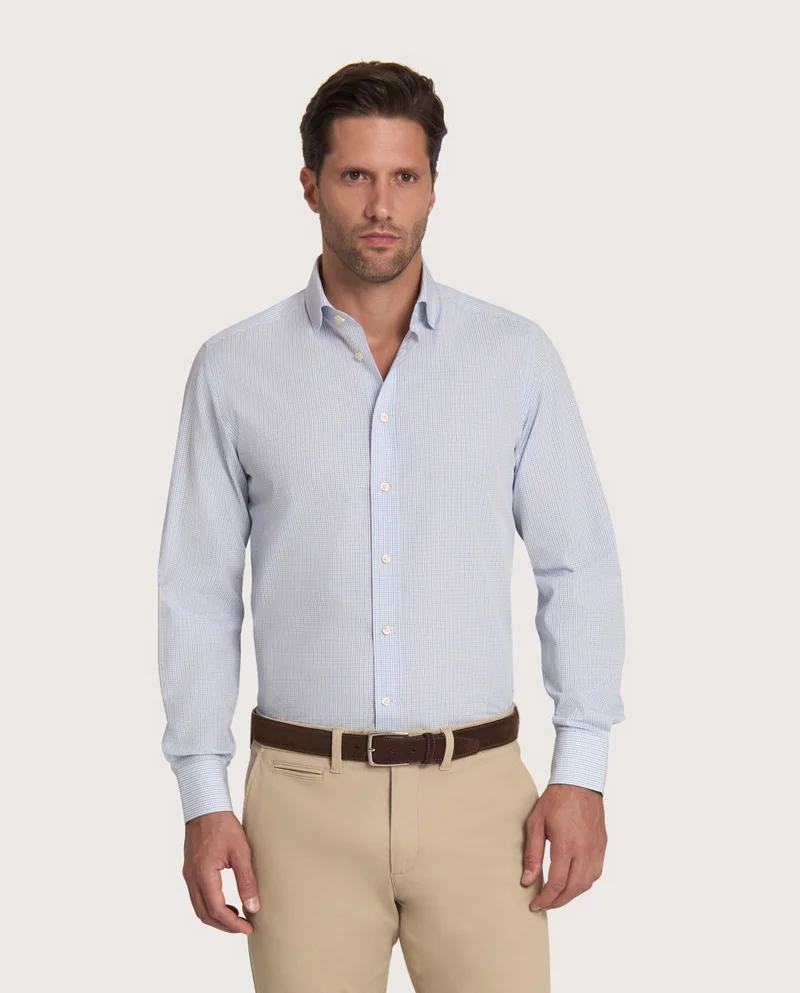 كاميتشسما قميص كلاسيكي كاروهات أزرق دوبي بقصة ضيقة